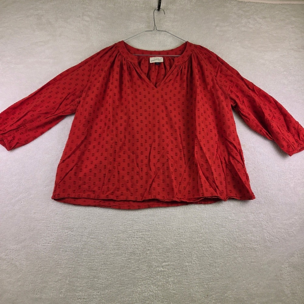 Universal Thread Red Clip Dot V-Neck Peasant Blouse Large